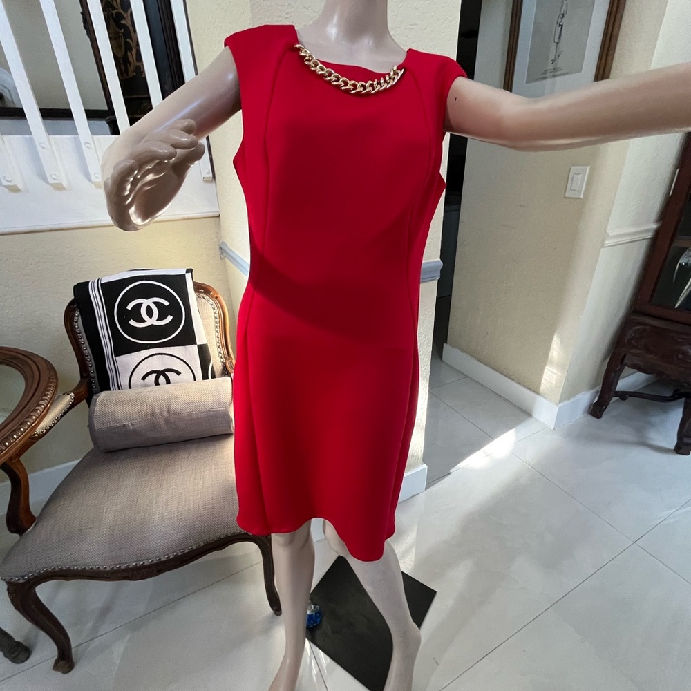 Calvin Klein Red Chain-Accent Mini Dress